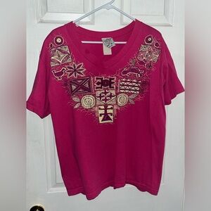 Vintage Women's Pink Graphic V-Neck Top